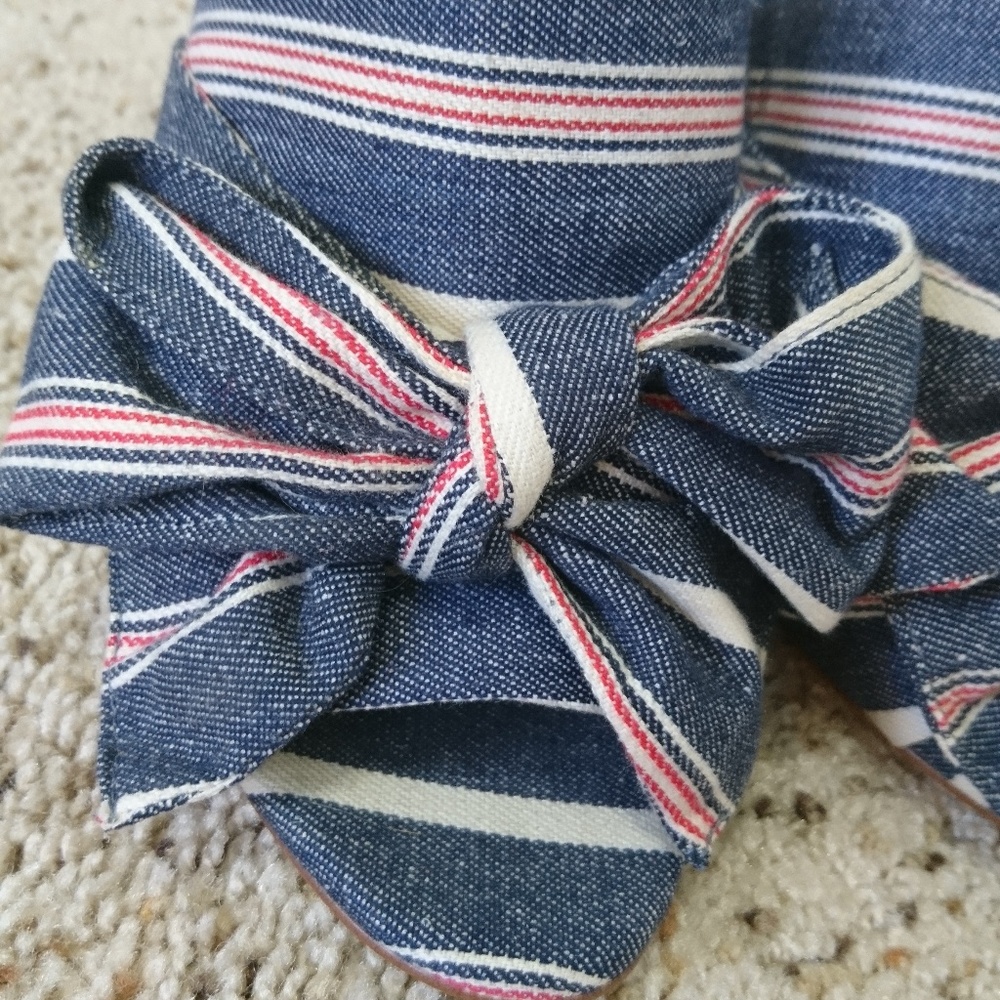 Sam Edelmann Yumi Block Heel Denim Striped Mules - Picture 4 of 8